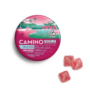 Camino Sours Watermelon Spritz 'Uplifting' 10mg THC Gummies 100mg THC per package, 10 pieces total per package.